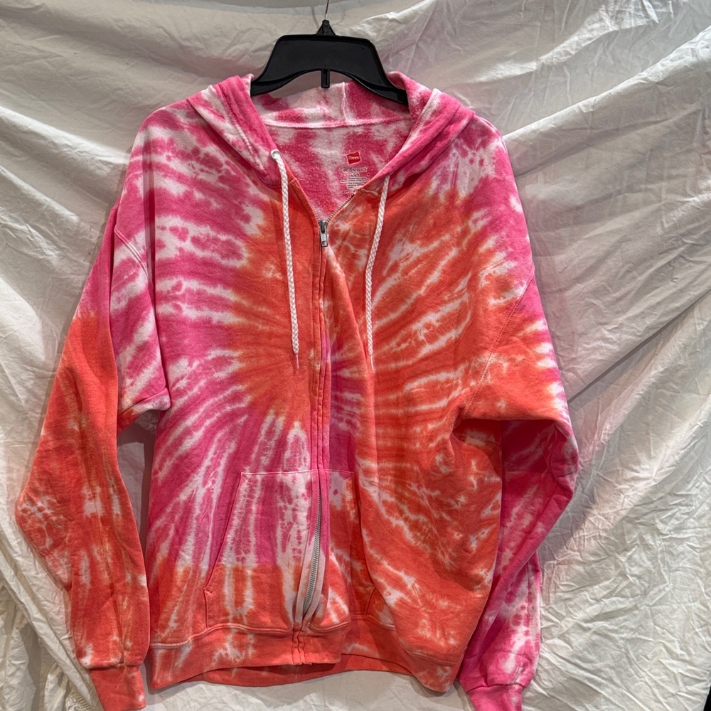 Hanes EcoSmart Pink and Orange Tie-Dye Hoodie